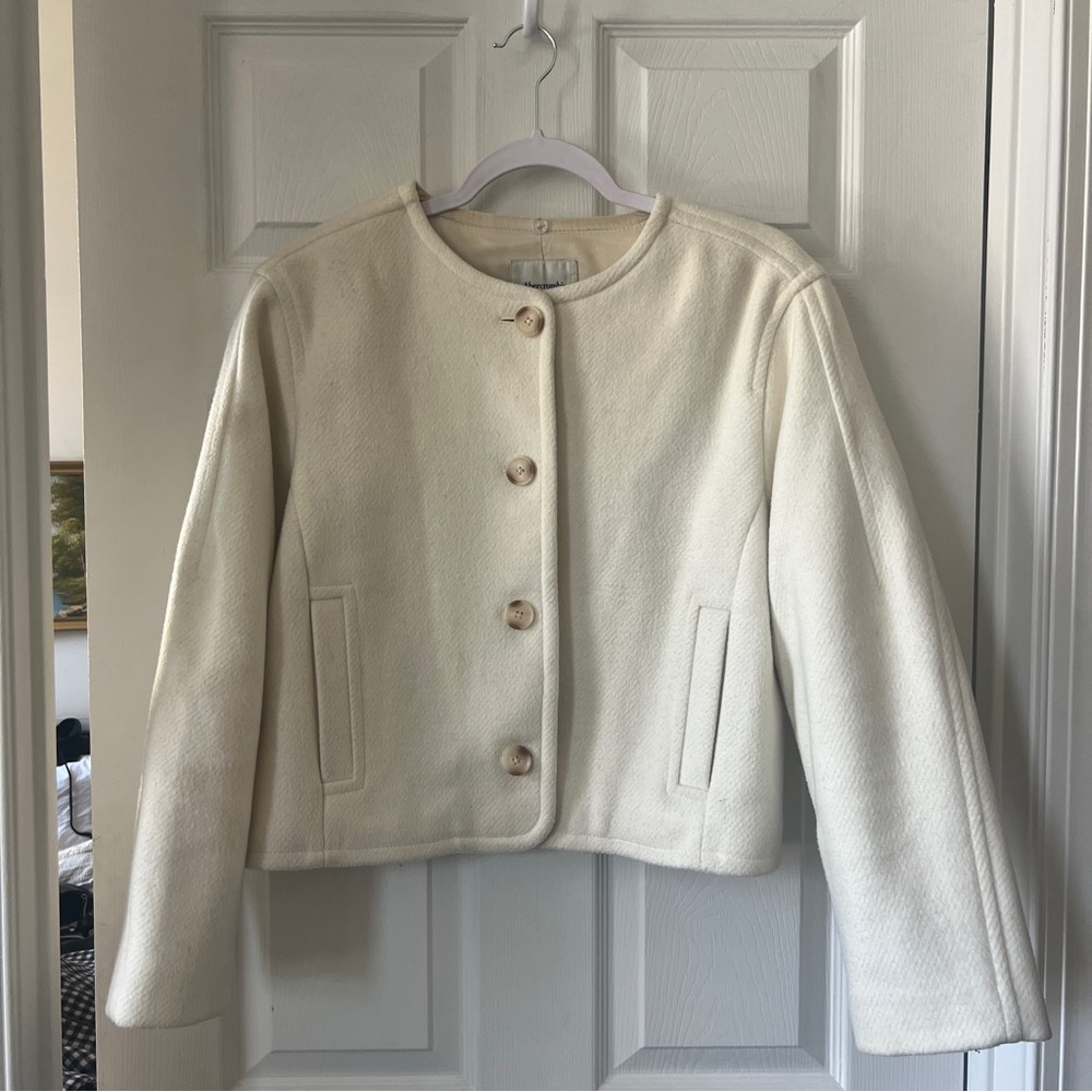 Abercrombie & Fitch Cream Button-Front Wool Jacket